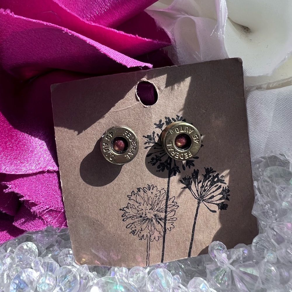 Rich McCoy Unique Handmade Upcycled Brass Bullet
Earrings Goldstone Jeweled 💗
